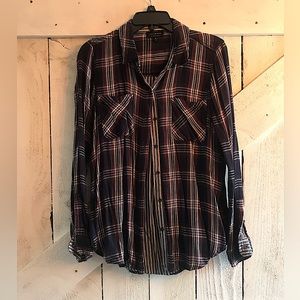 Lucky Brand Women's Relaxed Flannel Shirt Blue medium